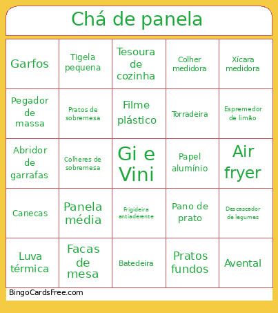 Chá De Panela - Itens De Cozinha Bingo Card