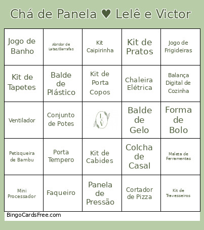 Chá De Panela ♥ Lelê E Victor Bingo Card
