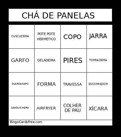 CHÁ DE PANELAS Bingo Card