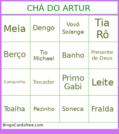 CHÁ DO ARTUR Bingo Card
