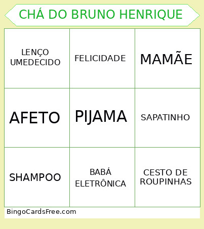 CHÁ DO BRUNO HENRIQUE Bingo Card