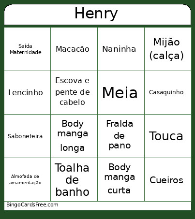 Chá Do Henry Bingo Card