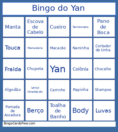 Chá Fralda Do Yan Bingo Card