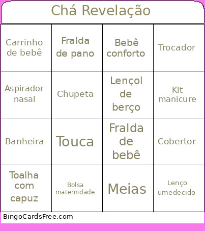 Chá Revelação Bingo Card
