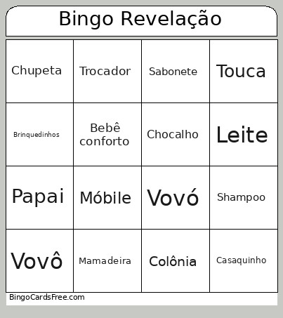 Chá Revelação Bingo Card