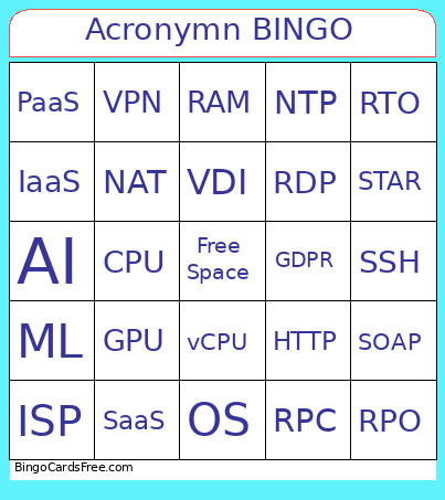 Ch01-Ch03 Acronymns Bingo Card