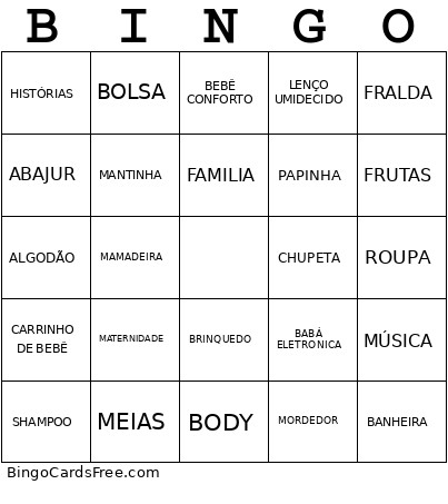 CHA DE BEBE Bingo Card