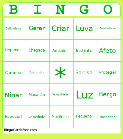 Cha De Bebe Bingo Card