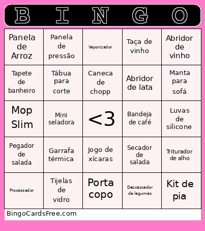 Cha De Casa Nova Bingo Card