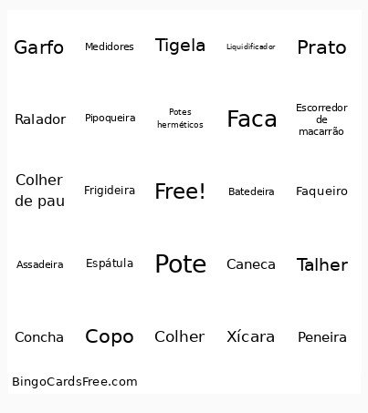Cha De Cozinha Bingo Card