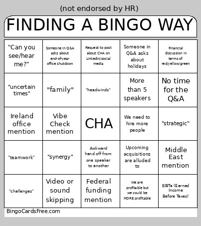 CHA Town Hall Bingo Card