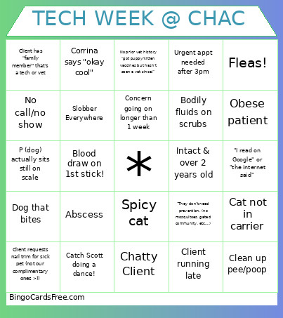 CHAC Vet Tech Bingo Card