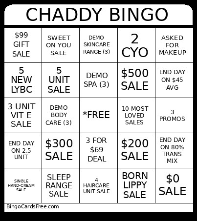 CHADDY Bingo Card