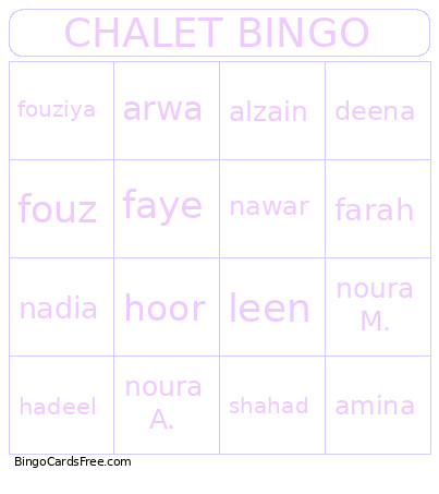 CHALET Bingo Card