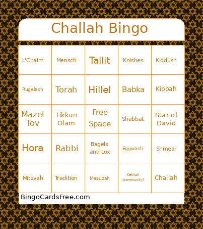 Challah Bingo Card