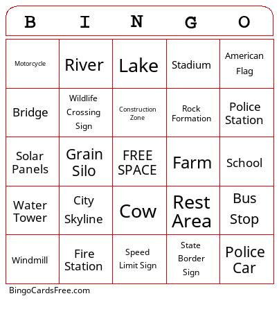 Challenge Road Trip Bingo Cards Free Pdf Printable Game, Title: BINGO