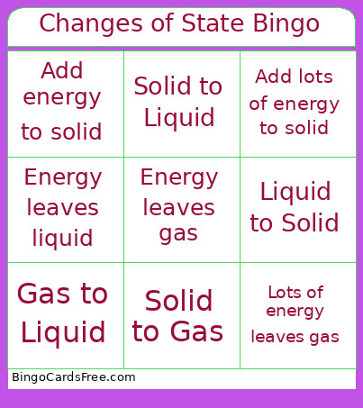 Changes Of State Bingo Card