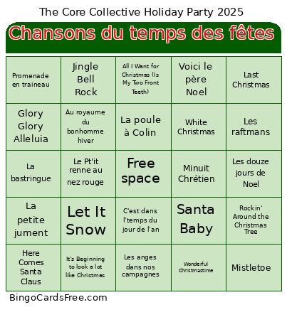 Chansons Du Temps Des Fêtes Bingo Card