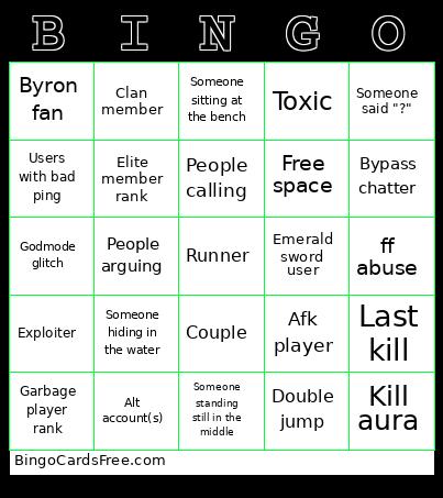 Chaos Bingo Card