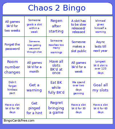 Chaos 2 Bingo Card 2