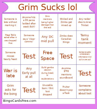 Chaos Unison Raid Bingo Card
