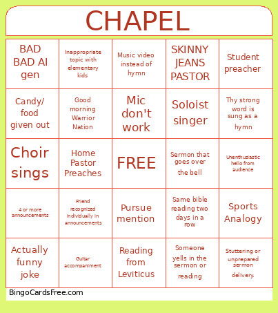 Chapel Bingo Card