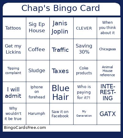 Chap's Bingo Card Free Pdf Printable Game, Title: Chap's Bingo Card