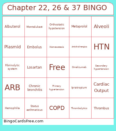 Chapter 22, 26 & 37 Bingo Card