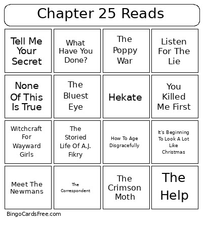Chapter 25 Reads Bingo Card