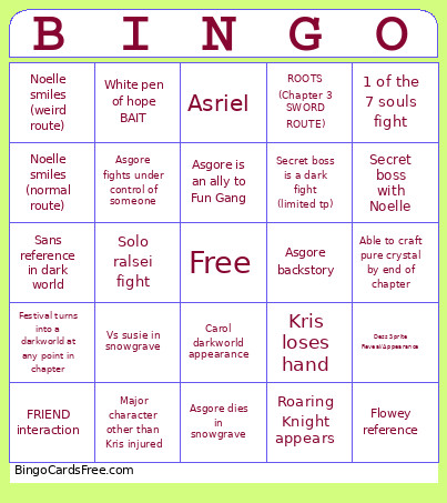 Chapter 5 Bingo Card