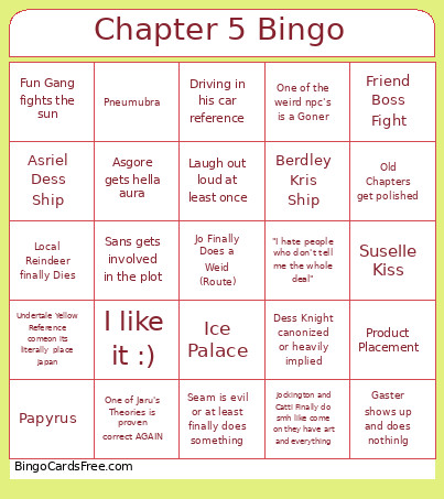 Chapter 5 Bingo Card