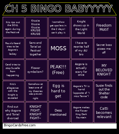 Chapter 5 Deltarune Bingo Card
