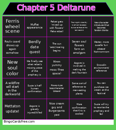 Chapter 5 Deltarune Bingo Card