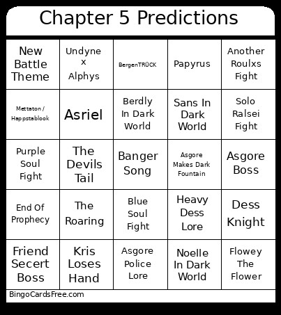 Chapter 5 Predictions Bingo Card