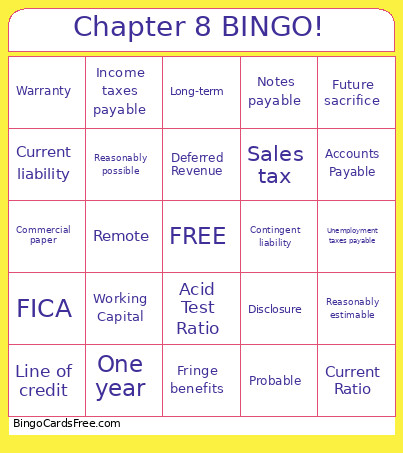 Chapter 8 ! Bingo Card