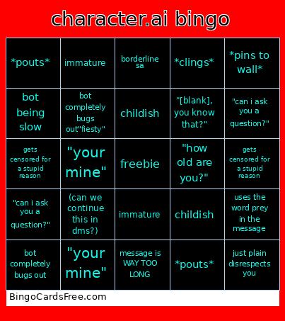 c.ai bingo Cards Free Pdf Printable Game, Title: character.ai bingo