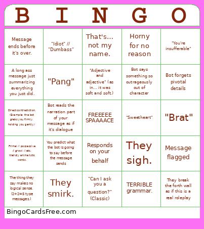 CHARACTER AI OO Bingo Card