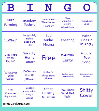 Character Theme Song Bingo Card 2