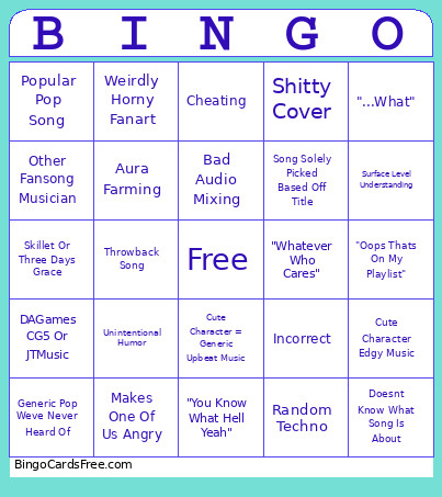 Character Theme Song Bingo Card