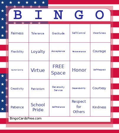 Character Word Bingo Card