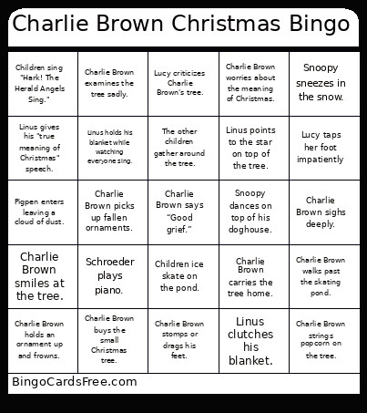 Charlie Brown Christmas Bingo Card