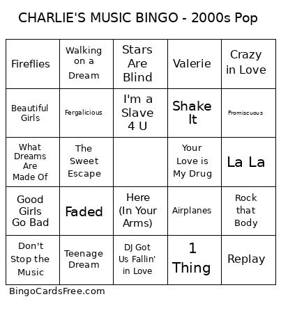 CHARLIE'S MUSIC BINGO - 2000s Pop