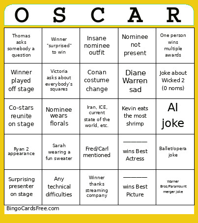 Charlotte St Oscar Bingo Card