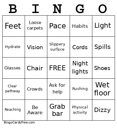 Charlotte's Fall Prevention Bingo Card