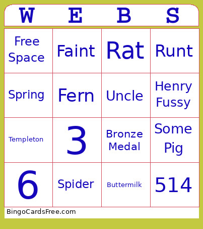 Charlotte's Web Bingo Card