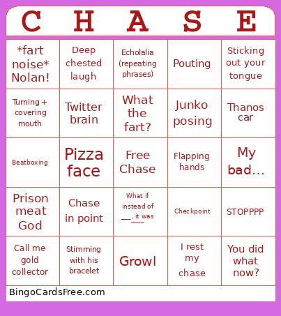 Chase Bingo Card