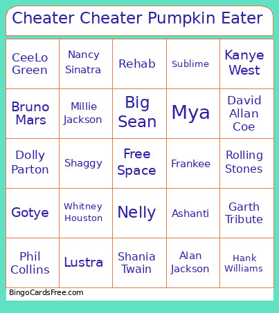 Cheater Cheater Pumpkin Eater Bingo Card