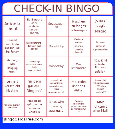 Check In Bingo Card