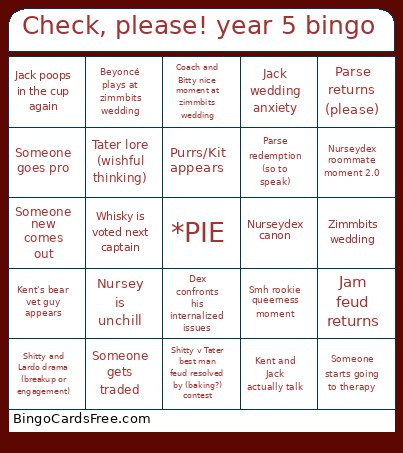 Check, Please! Year 5 Bingo Card
