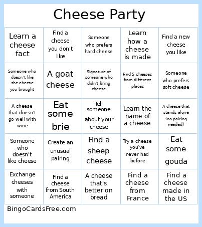 Cheese Bingo Card